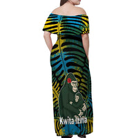 Rwanda Off Shoulder Maxi Dress with Gorilla Family Kwita Izina Leaf Jungle Spirit