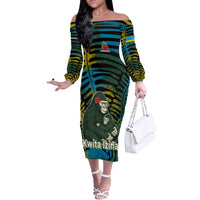 Rwanda Off The Shoulder Long Sleeve Dress with Gorilla Family Kwita Izina Leaf Jungle Spirit