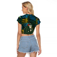 Rwanda Raglan Cropped T Shirt with Gorilla Family Kwita Izina Leaf Jungle Spirit