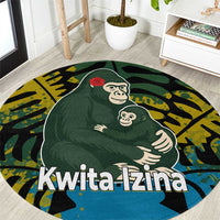 Rwanda Round Carpet with Gorilla Family Kwita Izina Leaf Jungle Spirit