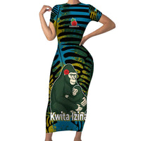 Rwanda Short Sleeve Bodycon Dress with Gorilla Family Kwita Izina Leaf Jungle Spirit