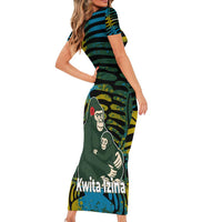 Rwanda Short Sleeve Bodycon Dress with Gorilla Family Kwita Izina Leaf Jungle Spirit