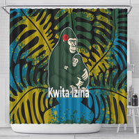 Rwanda Shower Curtain with Gorilla Family Kwita Izina Leaf Jungle Spirit