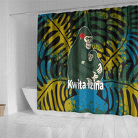 Rwanda Shower Curtain with Gorilla Family Kwita Izina Leaf Jungle Spirit