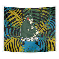 Rwanda Tapestry with Gorilla Family Kwita Izina Leaf Jungle Spirit