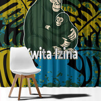 Rwanda Window Curtain with Gorilla Family Kwita Izina Leaf Jungle Spirit