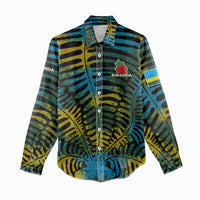 Rwanda Women Casual Shirt with Gorilla Family Kwita Izina Leaf Jungle Spirit