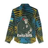 Rwanda Women Casual Shirt with Gorilla Family Kwita Izina Leaf Jungle Spirit