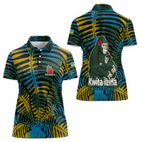 Rwanda Women Polo Shirt with Gorilla Family Kwita Izina Leaf Jungle Spirit