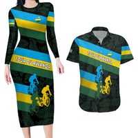 Rwanda Couples Matching Long Sleeve Bodycon Dress and Hawaiian Shirt with Tour du Rwanda Cycling Race Flag Stripe Spirit