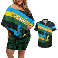 Rwanda Couples Matching Off Shoulder Short Dress and Hawaiian Shirt with Tour du Rwanda Cycling Race Flag Stripe Spirit