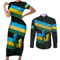 Rwanda Couples Matching Short Sleeve Bodycon Dress and Long Sleeve Button Shirt with Tour du Rwanda Cycling Race Flag Stripe Spirit