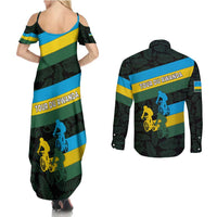 Rwanda Couples Matching Summer Maxi Dress and Long Sleeve Button Shirt with Tour du Rwanda Cycling Race Flag Stripe Spirit