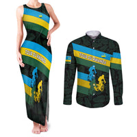 Rwanda Couples Matching Tank Maxi Dress and Long Sleeve Button Shirt with Tour du Rwanda Cycling Race Flag Stripe Spirit