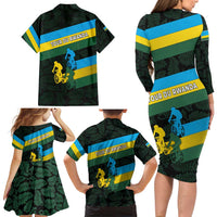 Rwanda Family Matching Long Sleeve Bodycon Dress and Hawaiian Shirt with Tour du Rwanda Cycling Race Flag Stripe Spirit