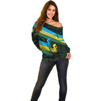 Rwanda Off Shoulder Sweater with Tour du Rwanda Cycling Race Flag Stripe Spirit