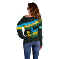 Rwanda Off Shoulder Sweater with Tour du Rwanda Cycling Race Flag Stripe Spirit