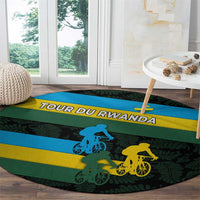 Rwanda Round Carpet with Tour du Rwanda Cycling Race Flag Stripe Spirit