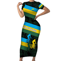 Rwanda Short Sleeve Bodycon Dress with Tour du Rwanda Cycling Race Flag Stripe Spirit