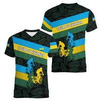 Rwanda Women V-Neck T-Shirt with Tour du Rwanda Cycling Race Flag Stripe Spirit