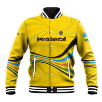 Rwanda Baseball Jacket with Basketball League Court Hoop Yellow Wave Spirit