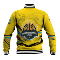Rwanda Baseball Jacket with Basketball League Court Hoop Yellow Wave Spirit
