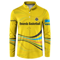 Rwanda Button Sweatshirt with Basketball League Court Hoop Yellow Wave Spirit