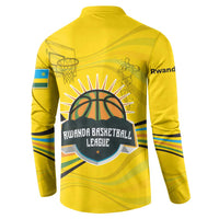 Rwanda Button Sweatshirt with Basketball League Court Hoop Yellow Wave Spirit