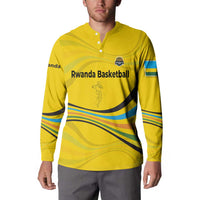 Rwanda Button Sweatshirt with Basketball League Court Hoop Yellow Wave Spirit