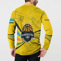 Rwanda Button Sweatshirt with Basketball League Court Hoop Yellow Wave Spirit