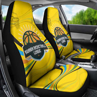 Rwanda Car Seat Cover with Basketball League Court Hoop Yellow Wave Spirit