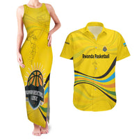 Rwanda Couples Matching Tank Maxi Dress and Hawaiian Shirt with Basketball League Court Hoop Yellow Wave Spirit