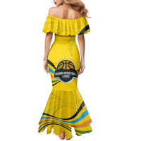 Rwanda Family Matching Mermaid Dress and Hawaiian Shirt with Basketball League Court Hoop Yellow Wave Spirit