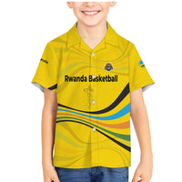 Rwanda Family Matching Mermaid Dress and Hawaiian Shirt with Basketball League Court Hoop Yellow Wave Spirit