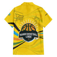 Rwanda Family Matching Off Shoulder Maxi Dress and Hawaiian Shirt with Basketball League Court Hoop Yellow Wave Spirit