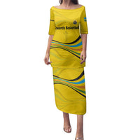 Rwanda Family Matching Puletasi and Hawaiian Shirt with Basketball League Court Hoop Yellow Wave Spirit