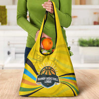 Rwanda Grocery Bag with Basketball League Court Hoop Yellow Wave Spirit