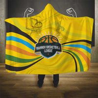 Rwanda Hooded Blanket with Basketball League Court Hoop Yellow Wave Spirit