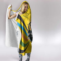 Rwanda Hooded Blanket with Basketball League Court Hoop Yellow Wave Spirit