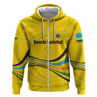 Rwanda Hoodie with Basketball League Court Hoop Yellow Wave Spirit