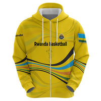 Rwanda Hoodie with Basketball League Court Hoop Yellow Wave Spirit