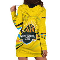 Rwanda Hoodie Dress with Basketball League Court Hoop Yellow Wave Spirit