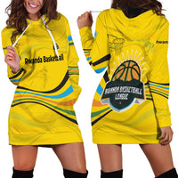 Rwanda Hoodie Dress with Basketball League Court Hoop Yellow Wave Spirit