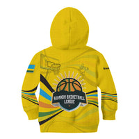 Rwanda Kid Hoodie with Basketball League Court Hoop Yellow Wave Spirit