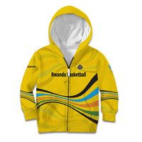 Rwanda Kid Hoodie with Basketball League Court Hoop Yellow Wave Spirit