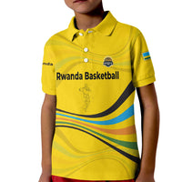 Rwanda Kid Polo Shirt with Basketball League Court Hoop Yellow Wave Spirit