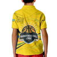 Rwanda Kid Polo Shirt with Basketball League Court Hoop Yellow Wave Spirit