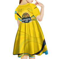 Rwanda Kid Short Sleeve Dress with Basketball League Court Hoop Yellow Wave Spirit