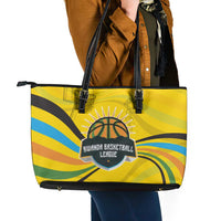 Rwanda Leather Tote Bag with Basketball League Court Hoop Yellow Wave Spirit