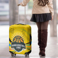 Rwanda Luggage Cover with Basketball League Court Hoop Yellow Wave Spirit